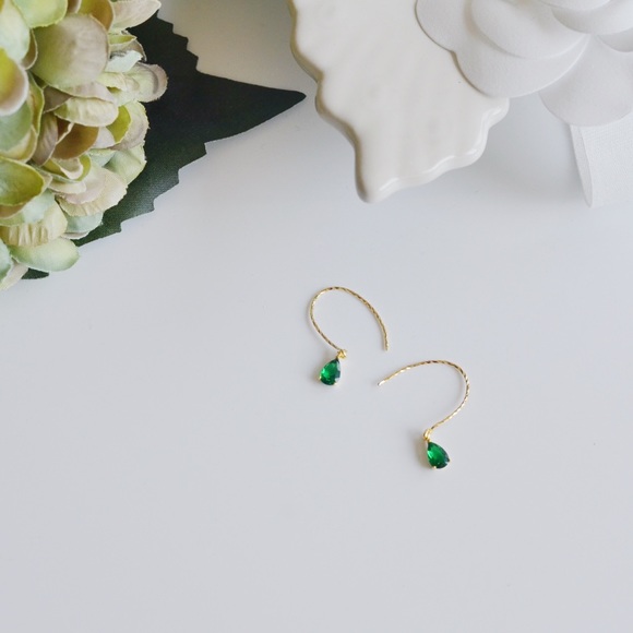 Sterling Silver Gold Plated Emerald Earrings - Picture 2 of 4